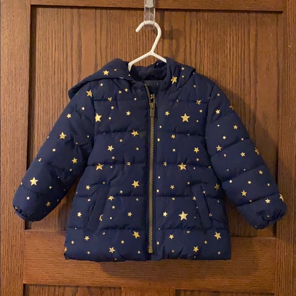 Toddler Girls Winter Coat Navy and Gold Stars - Picture 1 of 4